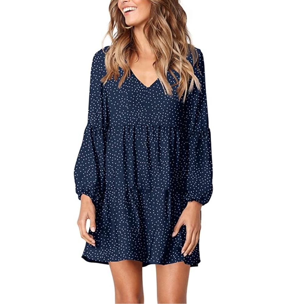 Amoretu Blue Polka Dot Swing Dress Sz L